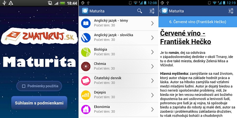 Maturita SK – Ukážky mobilnej aplikácie pre Android